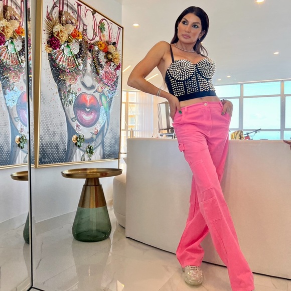 Pink Denim Cargo Pantss - Picture 2 of 2